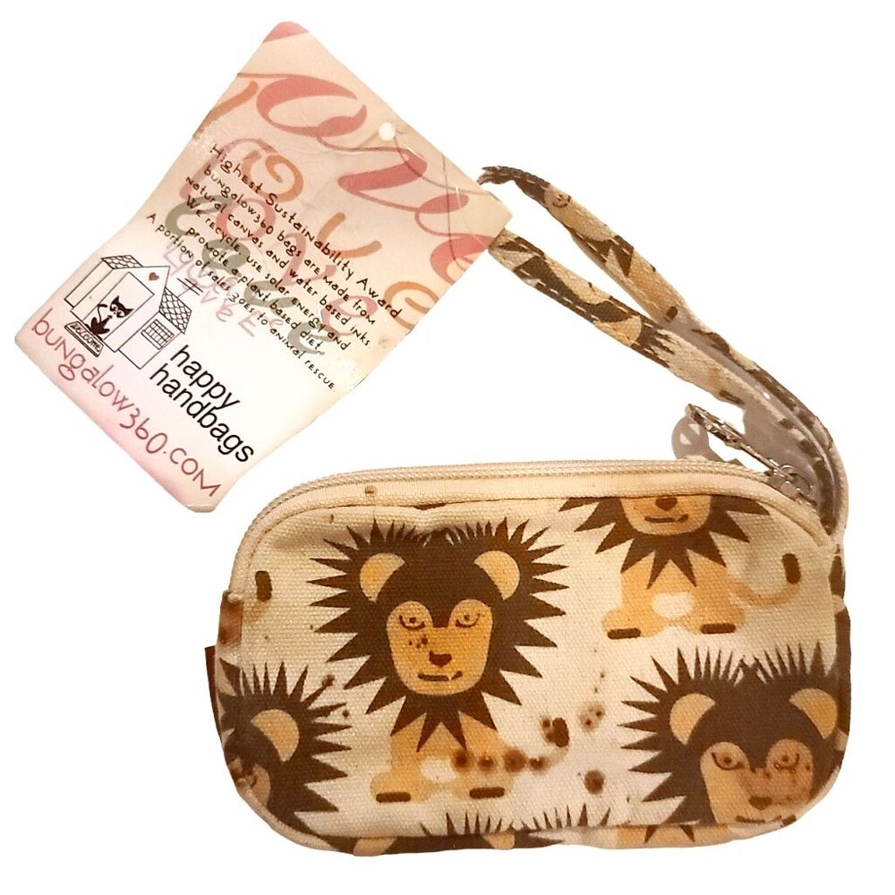 Bungalow 360 Lion Canvas Small Wrist Wristlett Coin Card Cash Purse Lined NWT
